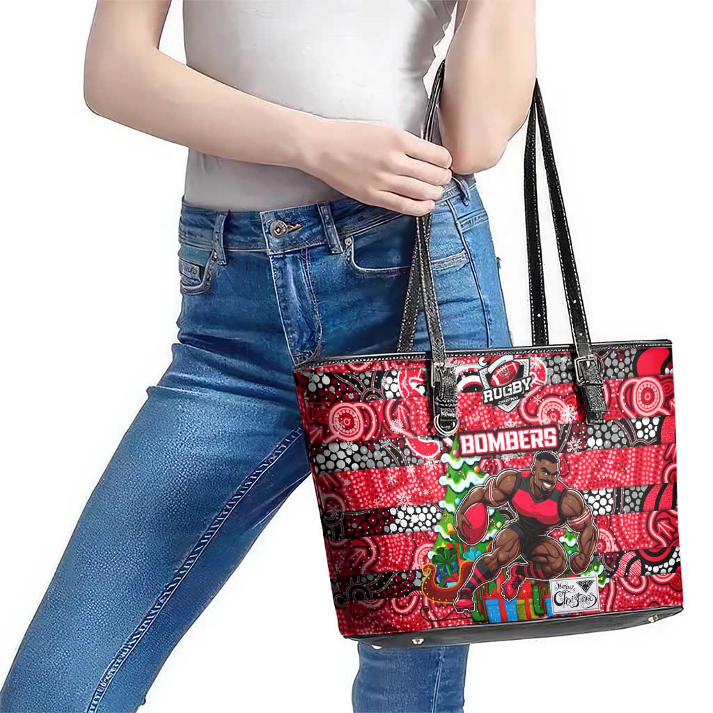Bombers Football Merry Christmas Leather Tote Bag Indigenous Australian Art