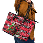 Bombers Football Merry Christmas Leather Tote Bag Indigenous Australian Art