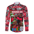 Custom Bombers Rugby Merry Christmas Long Sleeve Button Shirt Indigenous Australian Art