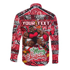 Custom Bombers Rugby Merry Christmas Long Sleeve Button Shirt Indigenous Australian Art