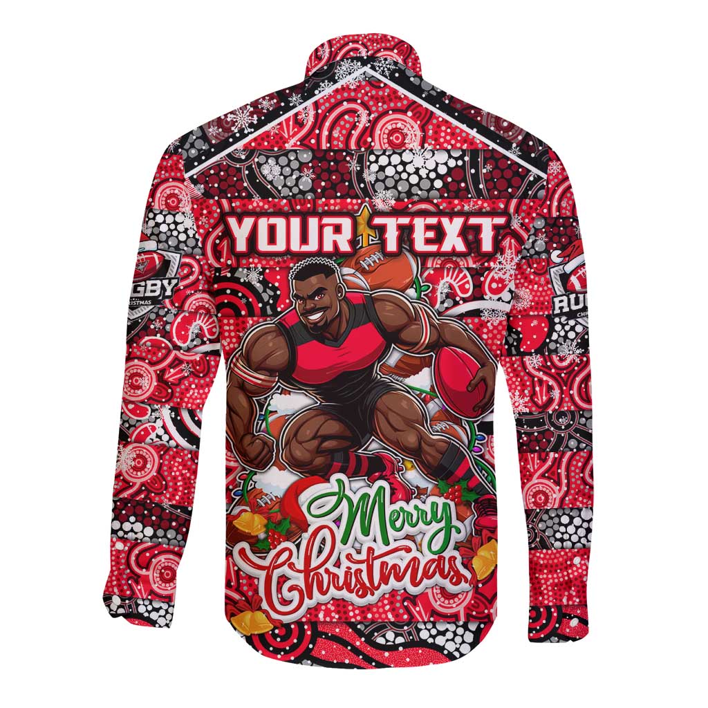 Custom Bombers Rugby Merry Christmas Long Sleeve Button Shirt Indigenous Australian Art