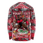 Custom Bombers Rugby Merry Christmas Long Sleeve Shirt Indigenous Australian Art