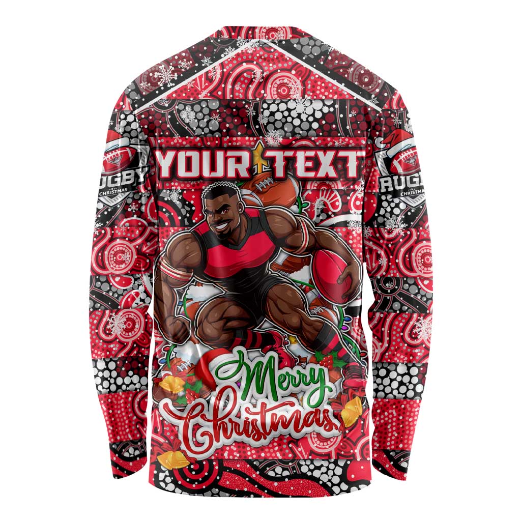 Custom Bombers Rugby Merry Christmas Long Sleeve Shirt Indigenous Australian Art