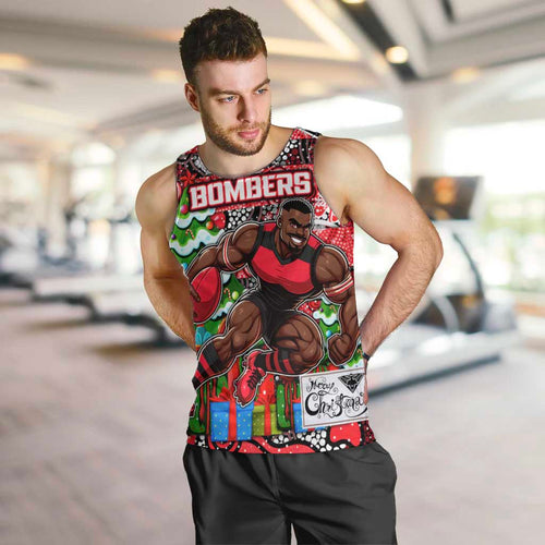Custom Bombers Rugby Merry Christmas Men Tank Top Indigenous Australian Art