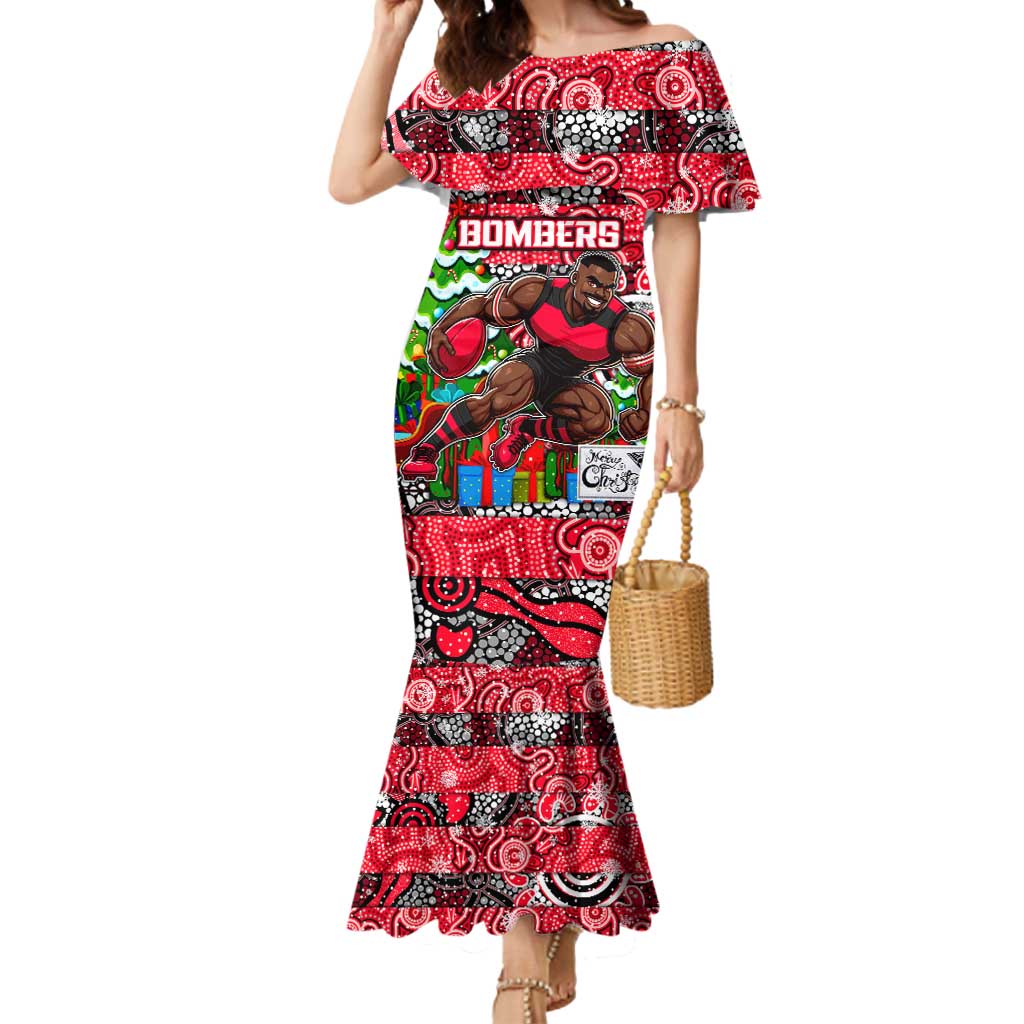 Custom Bombers Rugby Merry Christmas Mermaid Dress Indigenous Australian Art