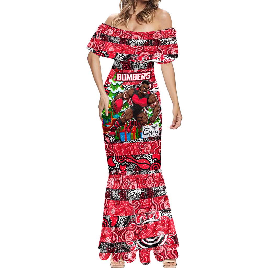 Custom Bombers Rugby Merry Christmas Mermaid Dress Indigenous Australian Art