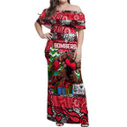 Custom Bombers Rugby Merry Christmas Off Shoulder Maxi Dress Indigenous Australian Art