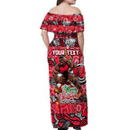 Custom Bombers Rugby Merry Christmas Off Shoulder Maxi Dress Indigenous Australian Art