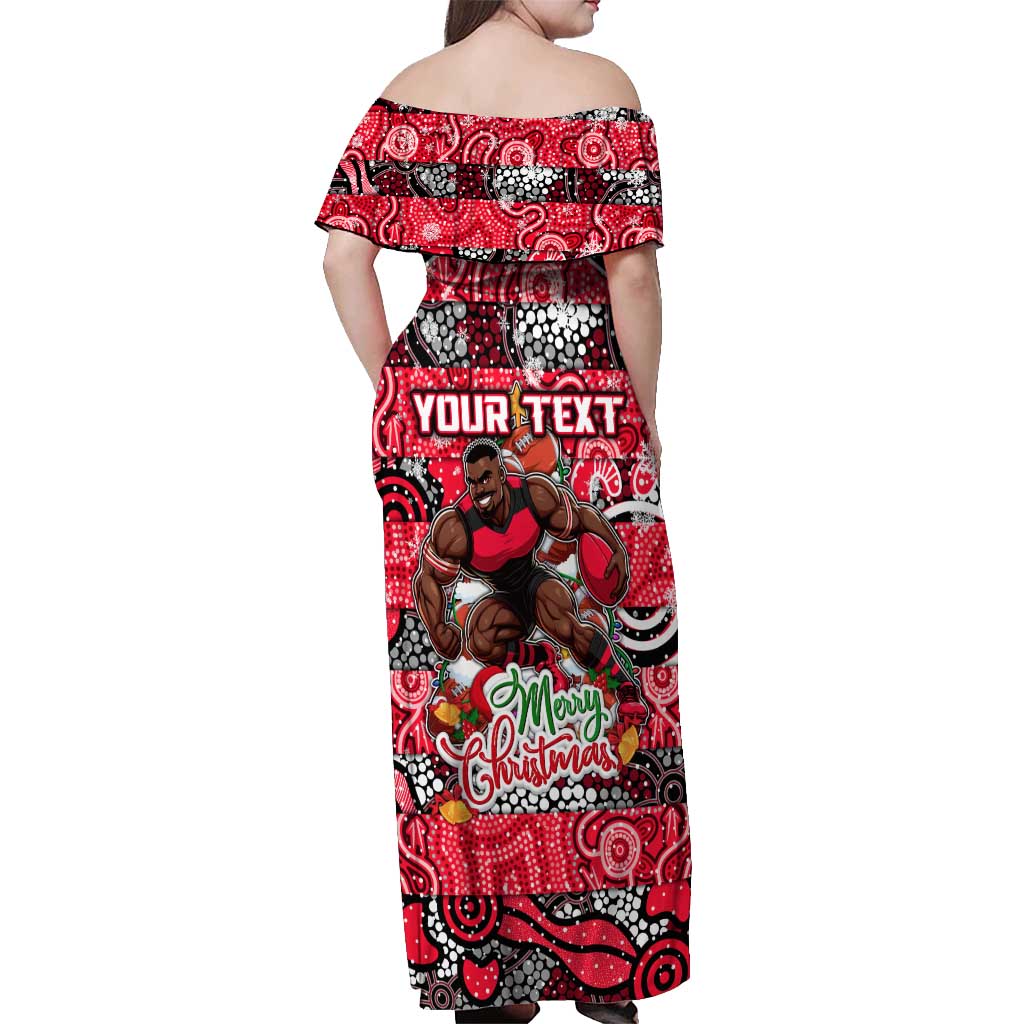 Custom Bombers Rugby Merry Christmas Off Shoulder Maxi Dress Indigenous Australian Art