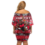 Custom Bombers Rugby Merry Christmas Off Shoulder Short Dress Indigenous Australian Art
