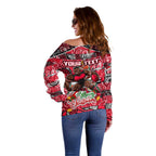 Custom Bombers Rugby Merry Christmas Off Shoulder Sweater Indigenous Australian Art