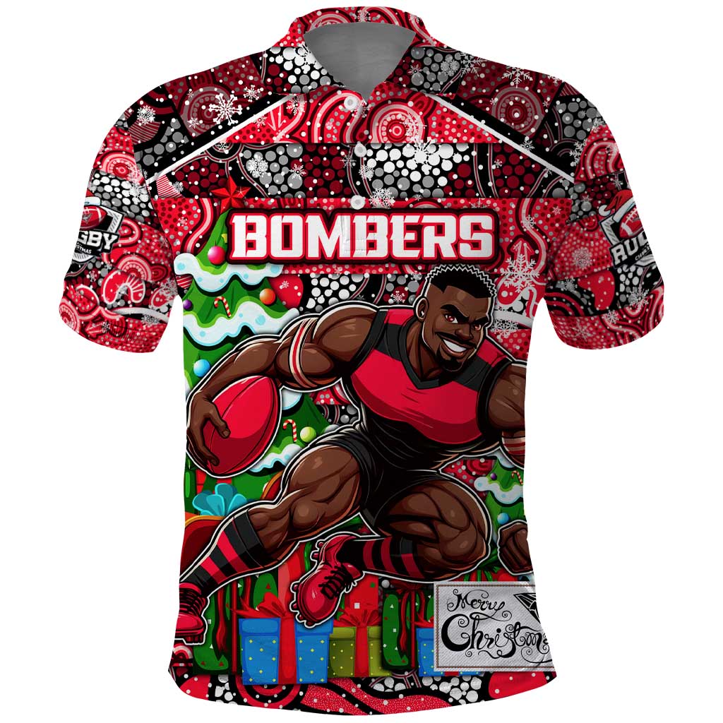 Custom Bombers Rugby Merry Christmas Polo Shirt Indigenous Australian Art