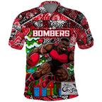 Custom Bombers Rugby Merry Christmas Polo Shirt Indigenous Australian Art