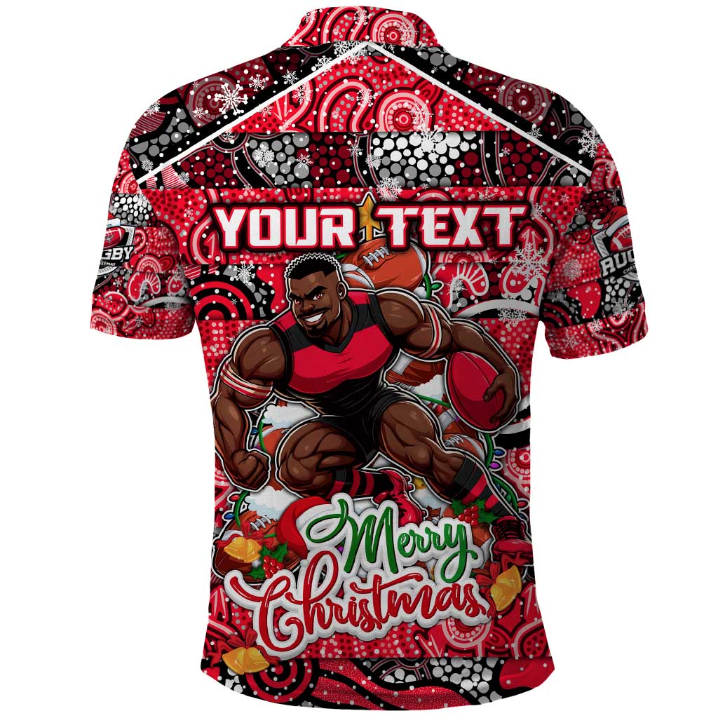 Custom Bombers Rugby Merry Christmas Polo Shirt Indigenous Australian Art
