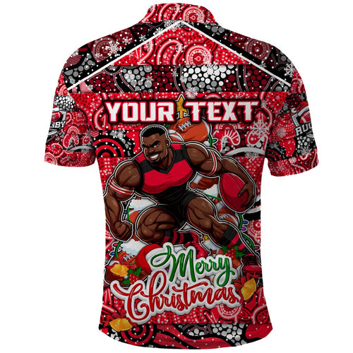 Custom Bombers Rugby Merry Christmas Polo Shirt Indigenous Australian Art