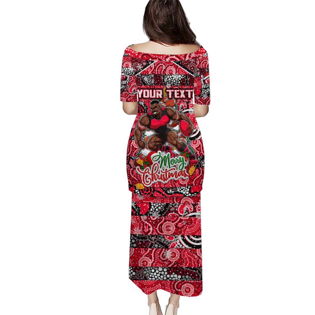 Custom Bombers Rugby Merry Christmas Puletasi Indigenous Australian Art