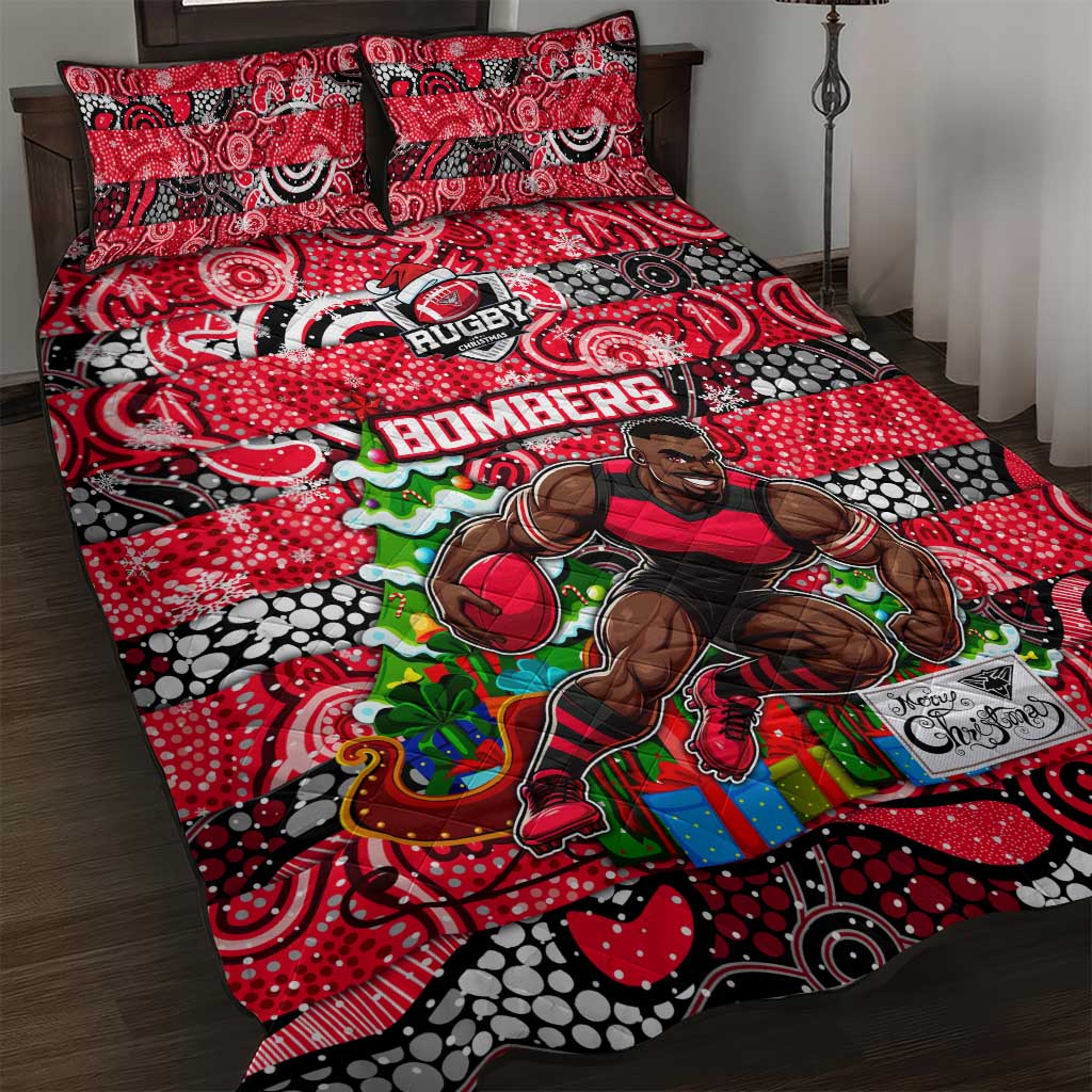 Bombers Football Merry Christmas Quilt Bed Set Indigenous Australian Art