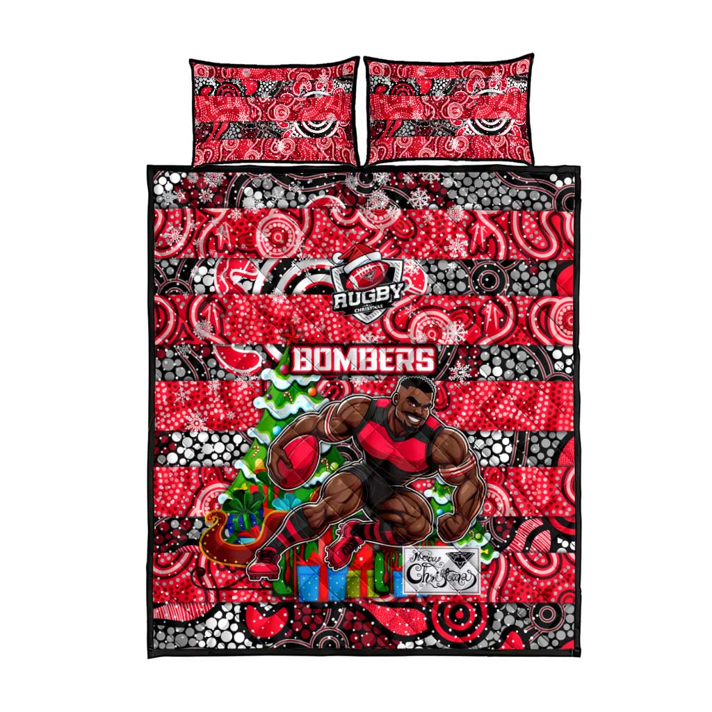 Bombers Football Merry Christmas Quilt Bed Set Indigenous Australian Art