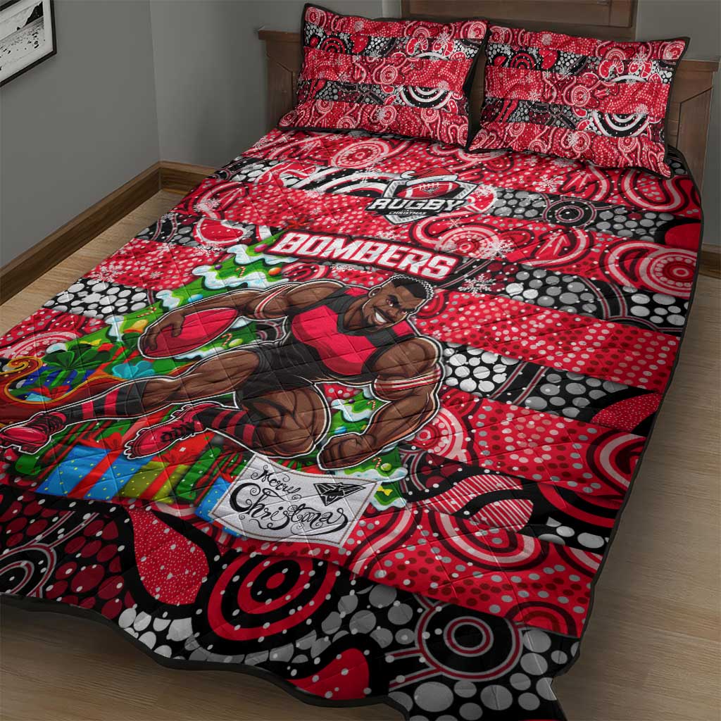 Bombers Football Merry Christmas Quilt Bed Set Indigenous Australian Art