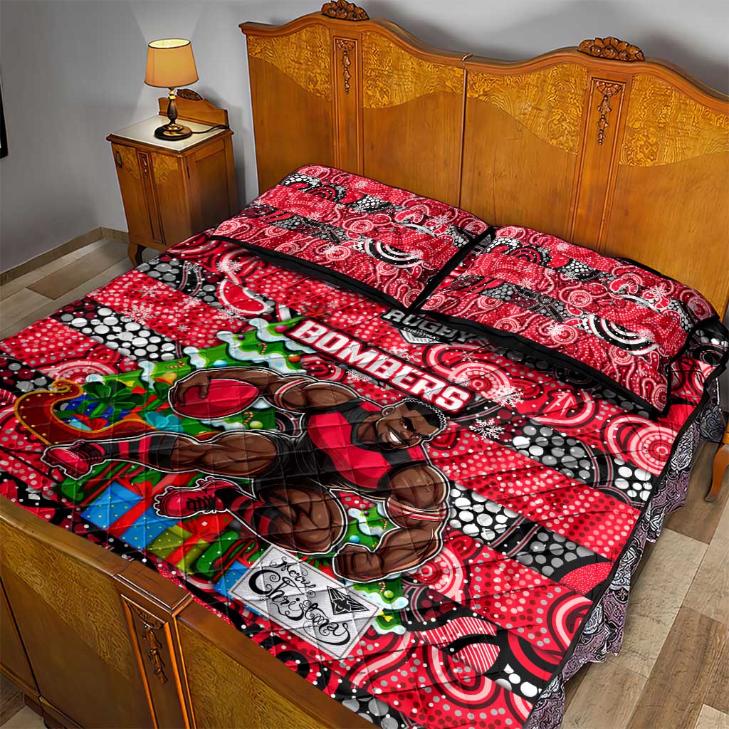 Bombers Football Merry Christmas Quilt Bed Set Indigenous Australian Art