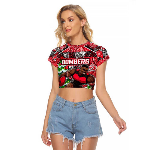 Custom Bombers Rugby Merry Christmas Raglan Cropped T Shirt Indigenous Australian Art