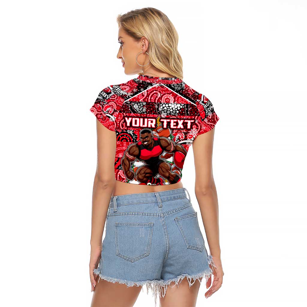 Custom Bombers Rugby Merry Christmas Raglan Cropped T Shirt Indigenous Australian Art
