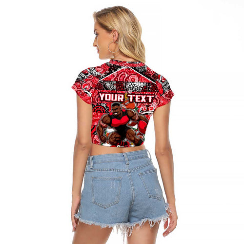 Custom Bombers Rugby Merry Christmas Raglan Cropped T Shirt Indigenous Australian Art