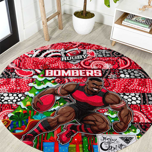 Bombers Football Merry Christmas Round Carpet Indigenous Australian Art