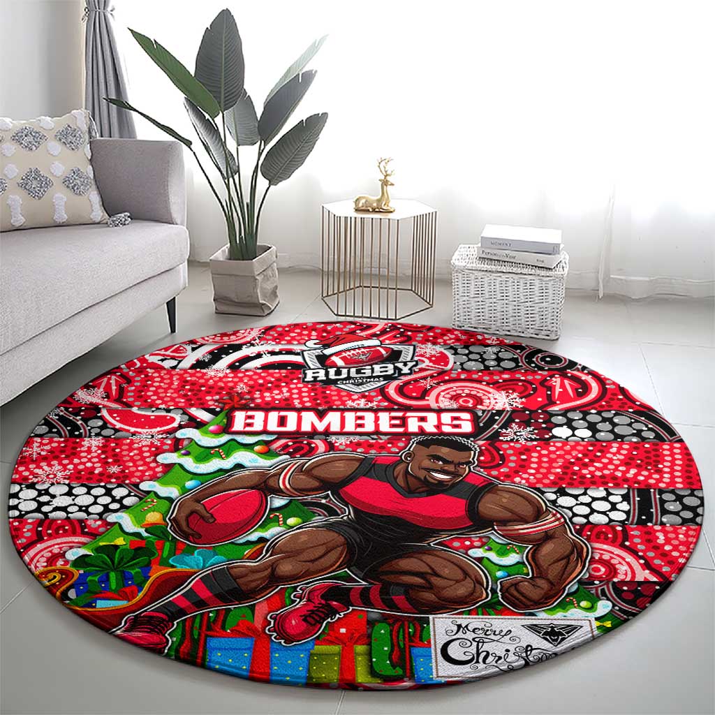 Bombers Football Merry Christmas Round Carpet Indigenous Australian Art