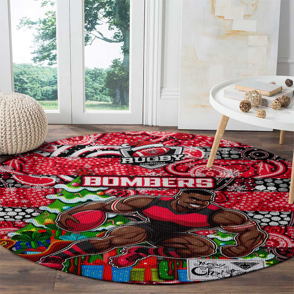 Bombers Football Merry Christmas Round Carpet Indigenous Australian Art