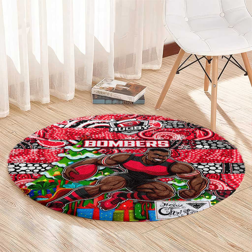 Bombers Football Merry Christmas Round Carpet Indigenous Australian Art