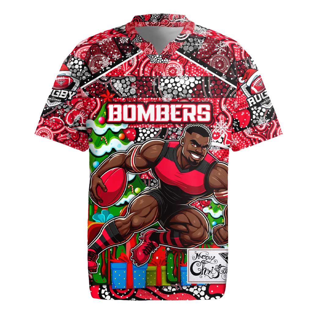 Custom Bombers Rugby Merry Christmas Rugby Jersey Indigenous Australian Art