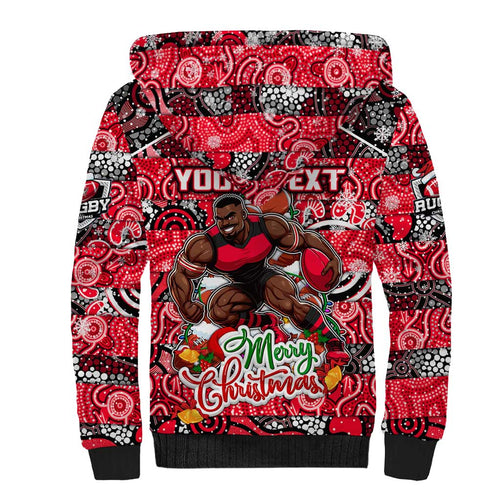 Custom Bombers Rugby Merry Christmas Sherpa Hoodie Indigenous Australian Art