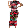 Custom Bombers Rugby Merry Christmas Short Sleeve Bodycon Dress Indigenous Australian Art