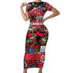 Custom Bombers Rugby Merry Christmas Short Sleeve Bodycon Dress Indigenous Australian Art