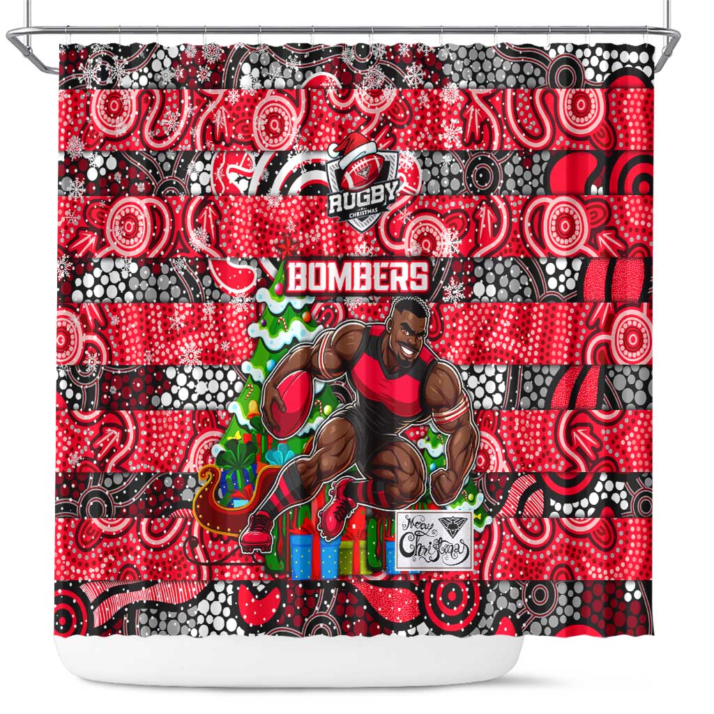 Bombers Football Merry Christmas Shower Curtain Indigenous Australian Art