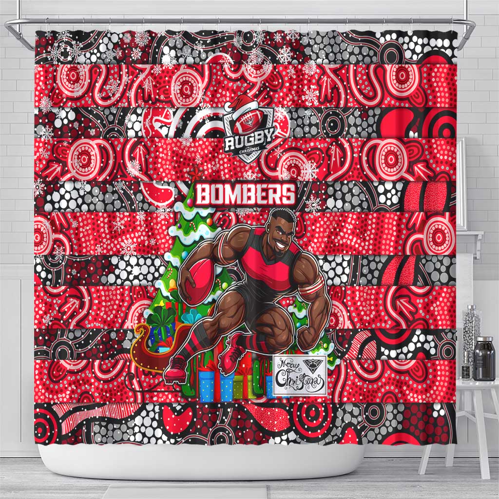 Bombers Football Merry Christmas Shower Curtain Indigenous Australian Art