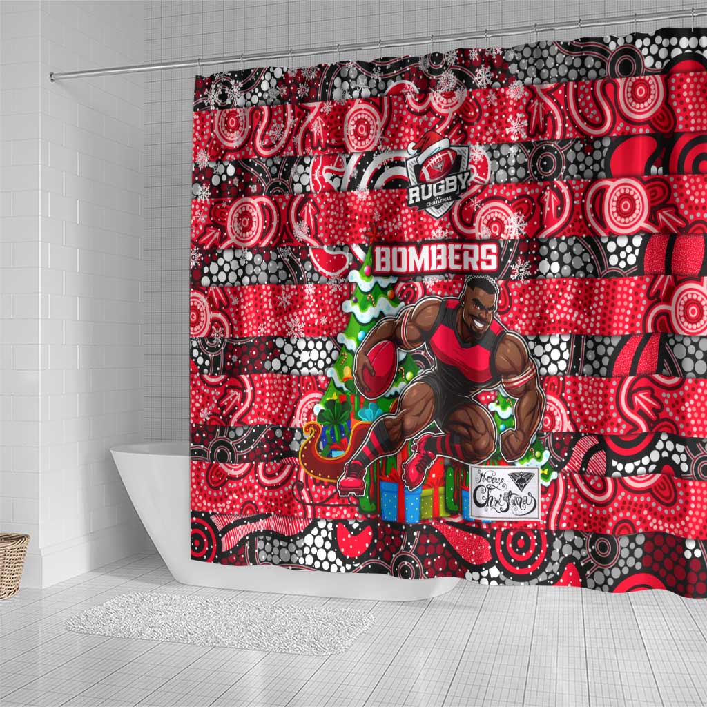 Bombers Football Merry Christmas Shower Curtain Indigenous Australian Art