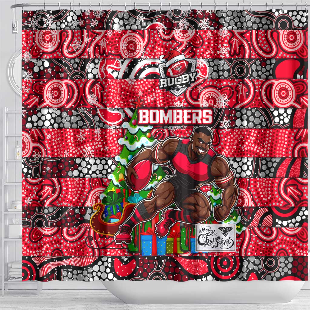 Bombers Football Merry Christmas Shower Curtain Indigenous Australian Art