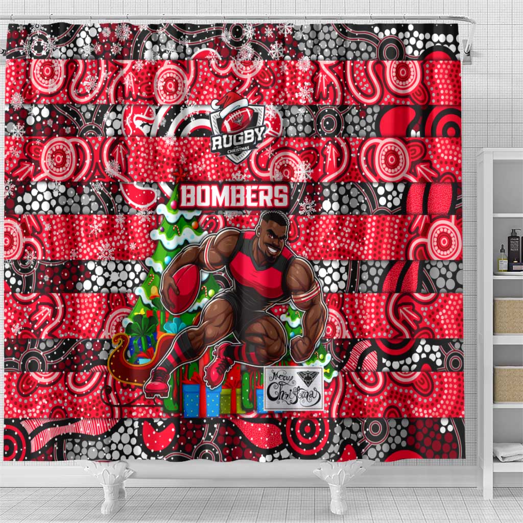 Bombers Football Merry Christmas Shower Curtain Indigenous Australian Art