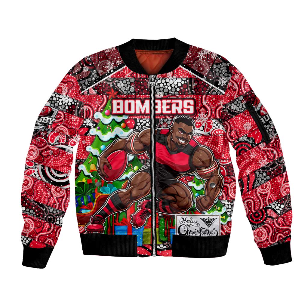 Custom Bombers Rugby Merry Christmas Sleeve Zip Bomber Jacket Indigenous Australian Art