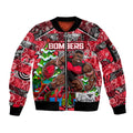 Custom Bombers Rugby Merry Christmas Sleeve Zip Bomber Jacket Indigenous Australian Art
