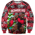 Custom Bombers Rugby Merry Christmas Sweatshirt Indigenous Australian Art
