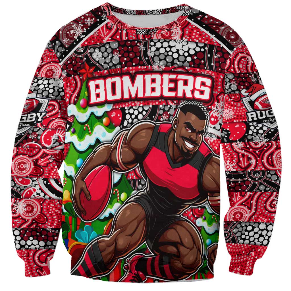 Custom Bombers Rugby Merry Christmas Sweatshirt Indigenous Australian Art