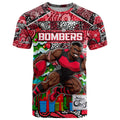 Custom Bombers Rugby Merry Christmas T Shirt Indigenous Australian Art