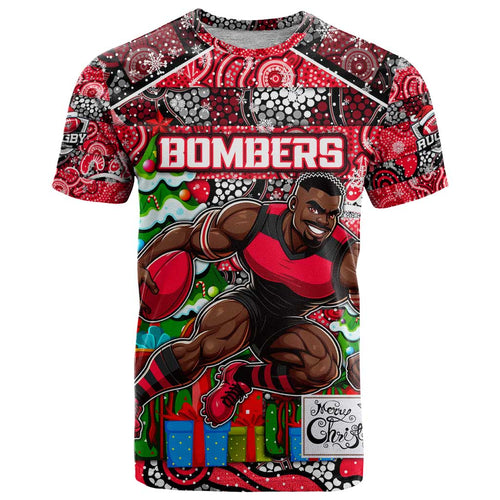 Custom Bombers Rugby Merry Christmas T Shirt Indigenous Australian Art
