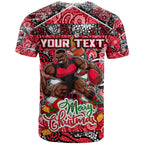 Custom Bombers Rugby Merry Christmas T Shirt Indigenous Australian Art