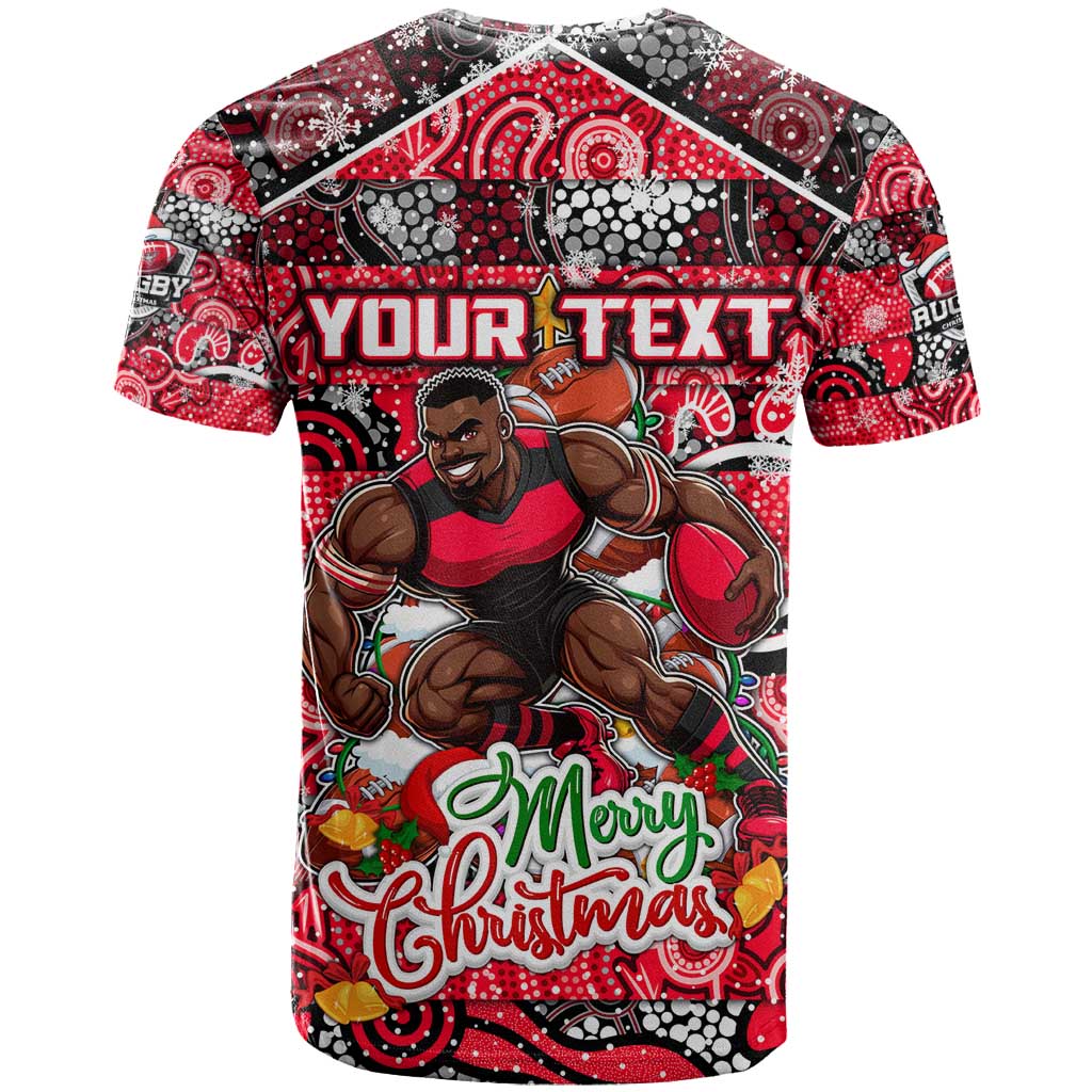 Custom Bombers Rugby Merry Christmas T Shirt Indigenous Australian Art