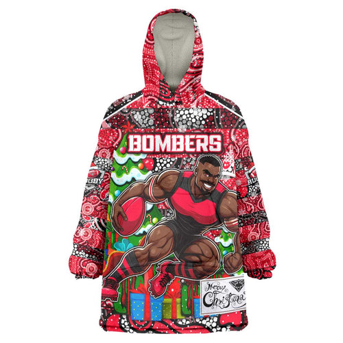 Custom Bombers Rugby Merry Christmas Wearable Blanket Hoodie Indigenous Australian Art