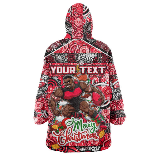 Custom Bombers Rugby Merry Christmas Wearable Blanket Hoodie Indigenous Australian Art